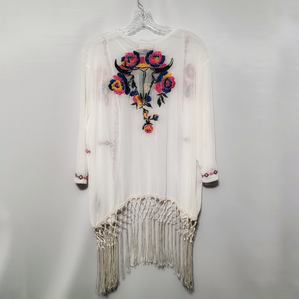 NWT mesh floral cow skull kimono